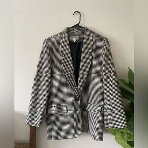 Vintage Norton McNaughton Wool Blend Black White Houndstooth Plaid Blazer size10